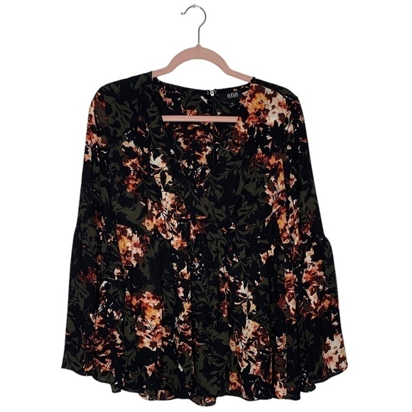 A.N.A Floral Bell Sleeve Wrap Blouse Size Medium - Picture 3 of 12